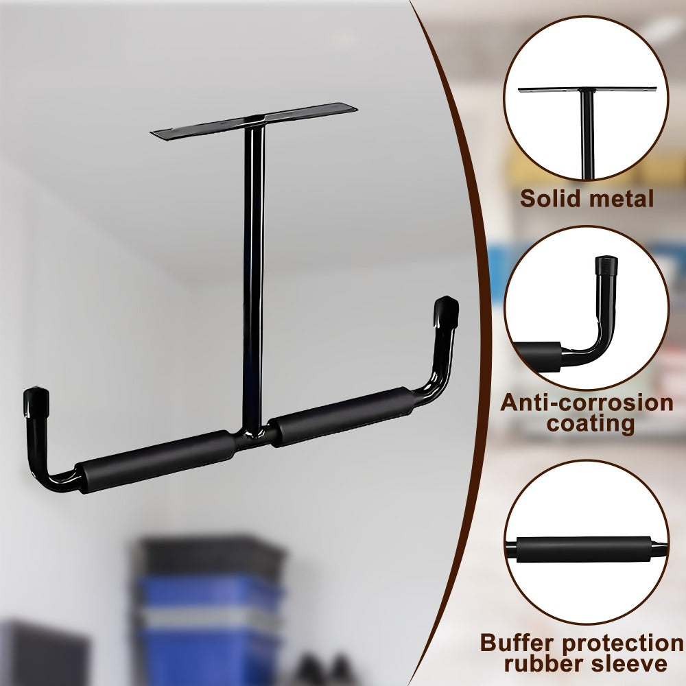 Heavy-Duty Ceiling Garage Storage Hook Rack – Overhead Ladder Hanger with Anti-Slip Foam, Space-Saving Ceiling Mount for Ladders, Hoses & Tools, 2/4pcs