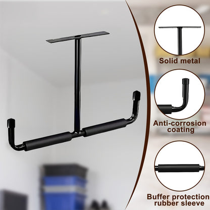 Heavy-Duty Ceiling Garage Storage Hook Rack – Overhead Ladder Hanger with Anti-Slip Foam, Space-Saving Ceiling Mount for Ladders, Hoses & Tools, 2/4pcs