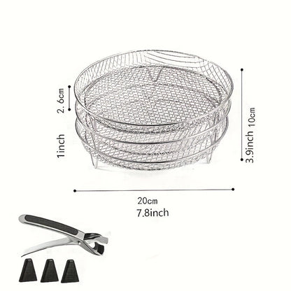 Air Fryer Rack 7 Piece Stainless Steel Dehydrator Stacking Rack with Clips - Reusable Round Multi-Layer Air Fryer Accessories for 4.2QT to 5.8QT Air Fryers, Oven Safe, Dishwasher Safe, Easy to Clean