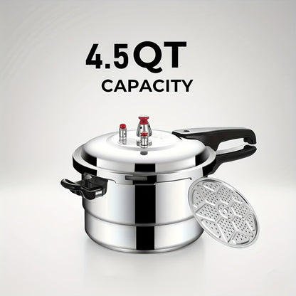Aluminum Pressure Cooker Stovetop - 4.5Qt & 8Qt with Exhaust Valve & Multiple Safety Protections, Compatible with Gas & Induction Stoves, Canning Rack Included, Family Meals & Catering