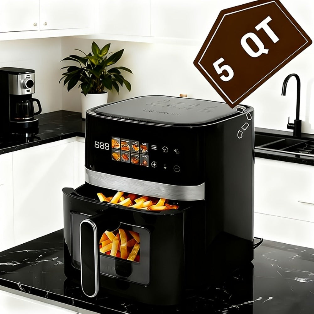 Air Fryer 5 Quart 8-in-1 Electric Hot Air Oven 1350W with LED Touchscreen & 360° Hot Air Circulation – Large Capacity Digital Air Fryer for Fry Roast Bake Grill Dehydrate, Black