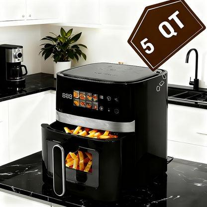 Air Fryer 5 Quart 8-in-1 Electric Hot Air Oven 1350W with LED Touchscreen & 360° Hot Air Circulation – Large Capacity Digital Air Fryer for Fry Roast Bake Grill Dehydrate, Black