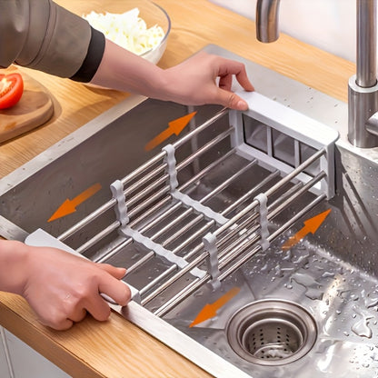 Dish Drying Rack Stainless Steel Adjustable – Expandable Over Sink Dish Rack with Retractable Width & Height for Kitchen Countertop, Space-Saving 304 Stainless Steel Drainer, Easy to Clean