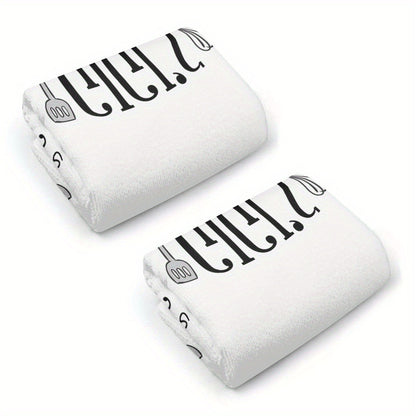 Kitchen Dish Towels 2 Pack 23.6x15.7 Inch - Decorative Hand Towels 370GSM Polyester Cartoon Utensil Graphic Love Served Daily Text Lightweight Soft Absorbent | Home Hotel Restaurant Kitchen Decor Gift