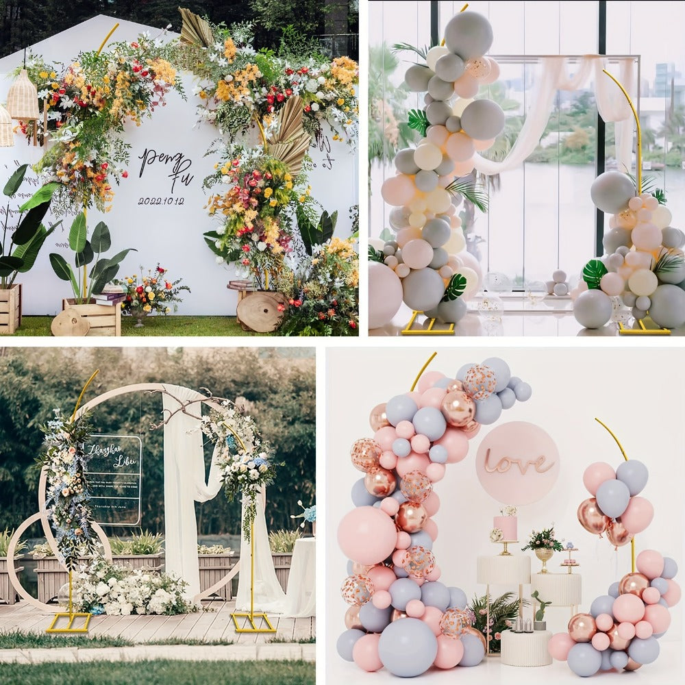 Balloon Arch Stand Set of 2 - Metal Gold Curved Top Wedding Arch Frame 6Ft & 8Ft, Backdrop Stand for Wedding Ceremony Birthday Baby Shower Bridal Anniversary Party Floral Decoration