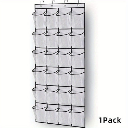 Over Door Shoe Organizer 24 Large Mesh Pockets – Foldable Breathable Hanging Storage Rack, Durable Fabric Closet Hanger for Shoes & Accessories, Space-Saving Door Organization