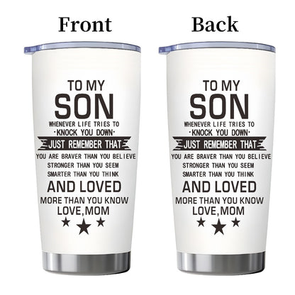 20oz Insulated Tumbler Gift for Son from Mom – Inspirational Quote Travel Mug, Stainless Steel Car Cup for College & High School
