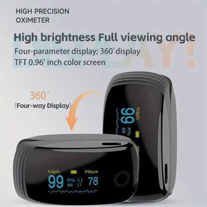 Fingertip Pulse Oximeter FDA Cleared Rechargeable SpO2 Blood Oxygen Monitor with Pulse Rate PI Respiratory Rate OLED Display Fast Reading for Outdoor Sports Home Use