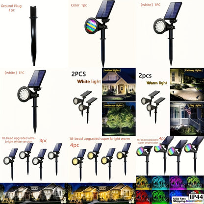 Solar Landscape Lights 2-in-1 Wall & Ground – Independent Adjustable Solar Panel Auto On/Off | 8 Color Modes Outdoor Solar Spotlight for Garden, Driveway, Sidewalk & Pool Area | IP44 Waterproof