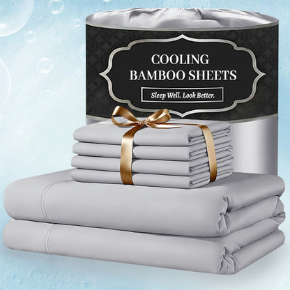 Bamboo Bed Sheet Set 4 Piece Extra Deep Pocket Cooling Breathable Soft Wrinkle Free Hotel Luxury Fitted Sheet Flat Sheet Pillowcases Twin Full Queen King