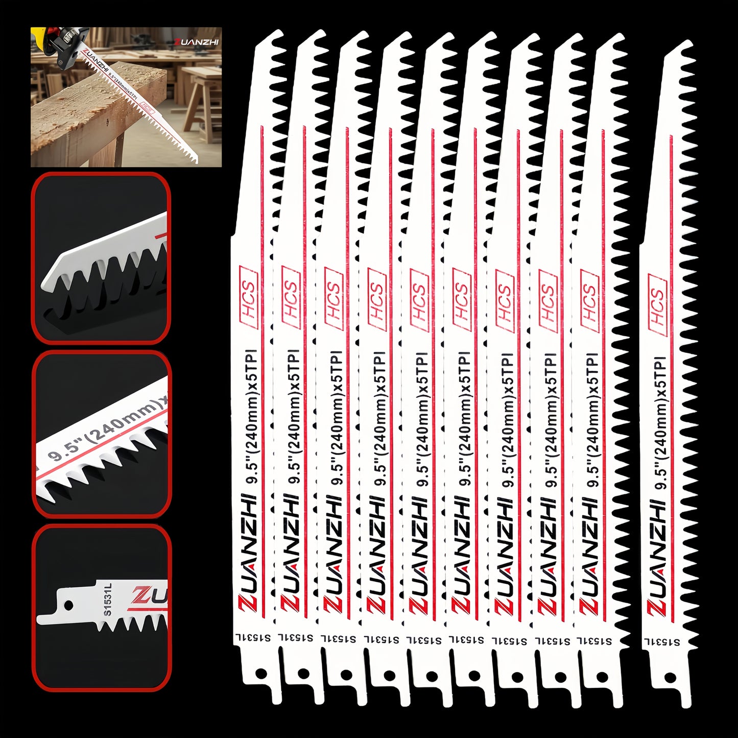 Wood Cutting Reciprocating Saw Blades 10PCS S1531L for Garden Pruning Branch Trimming Tree Cutting Sawzall Blade Set Compatible with Most Reciprocating Saws