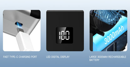 3-in-1 Desk Fan & Neck Fan & Waist Fan | USB Rechargeable 3000mAh Portable Cooling Fan, 3-Speed Ultra-Quiet Operation, Hands-Free Wearable Design for Outdoor Work, Travel & Summer Gifting
