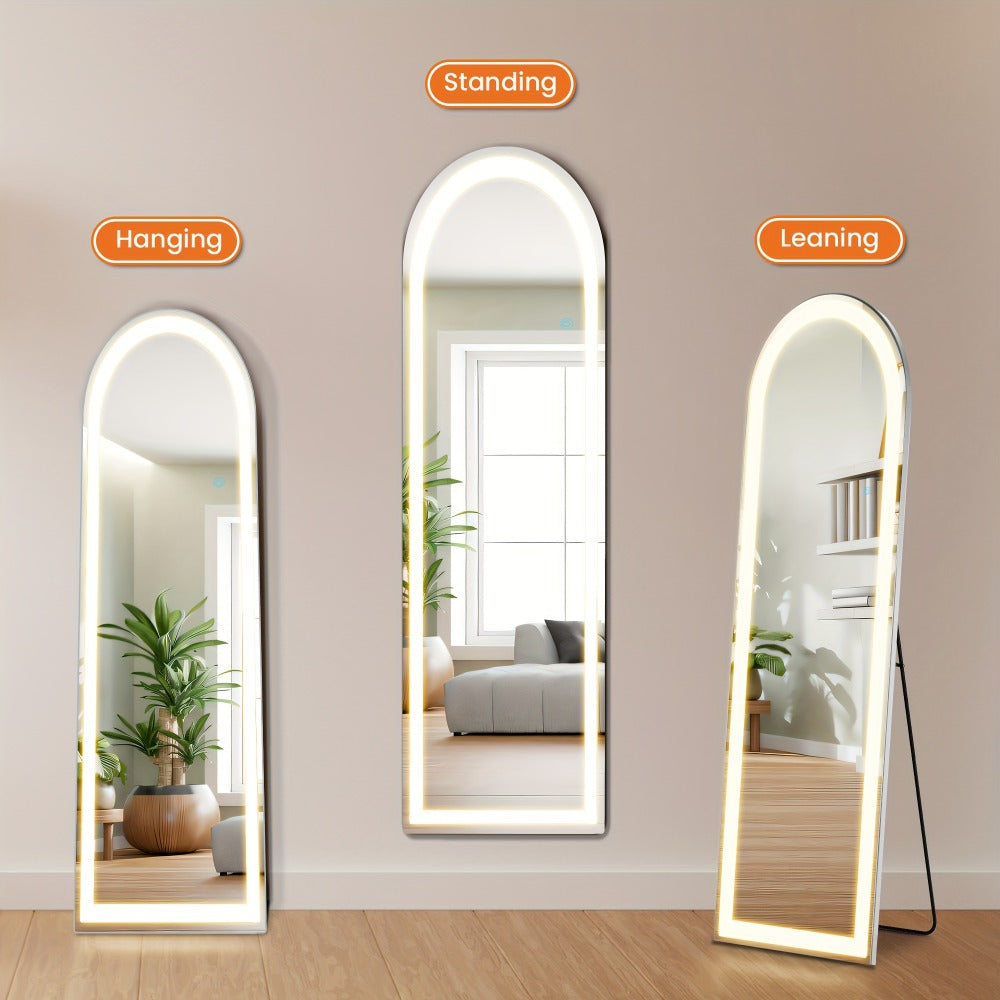 Full Length Mirror with LED Lights & Touch Sensor – 64"x21" Dimmable Smart Floor Mirror, Wall Mount or Freestanding, Slim Modern Frame for Bedroom, Vanity & Dressing Room