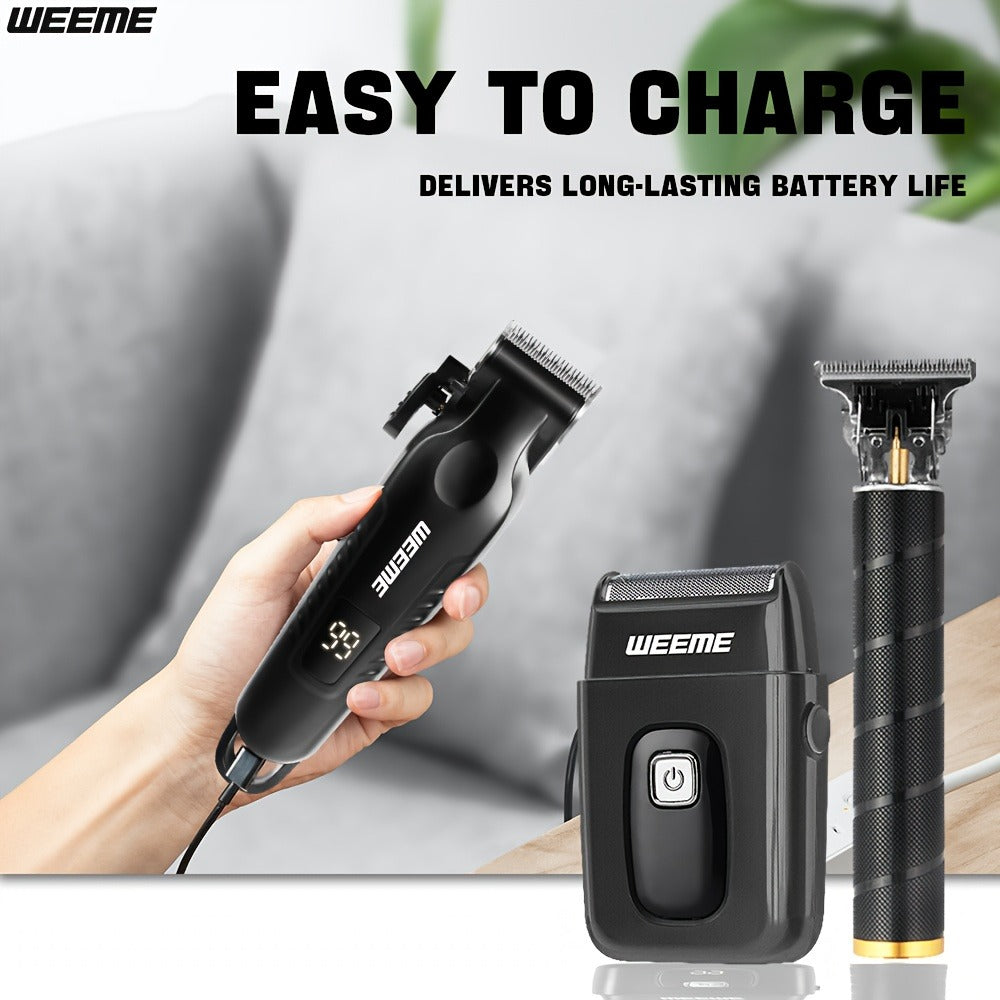 Men's Grooming Barber Haircut Set 2 & 3 Piece - Professional Hair Clipper USB Rechargeable T-Blade Trimmer Razor with 8 Limit Combs Complete Barbershop Kit for Men Boyfriend Father Birthday Gift Black