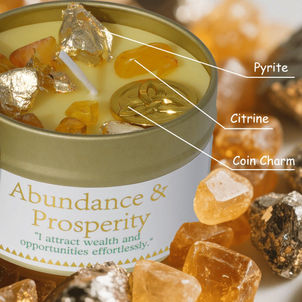 Manifestation Candles Scented Soy Wax with Golden Crystal – Law of Attraction Abundance Candle for Meditation, Yoga & Focus | Spiritual Gift for Women with Guidance Card | Christmas, Birthday, New Year