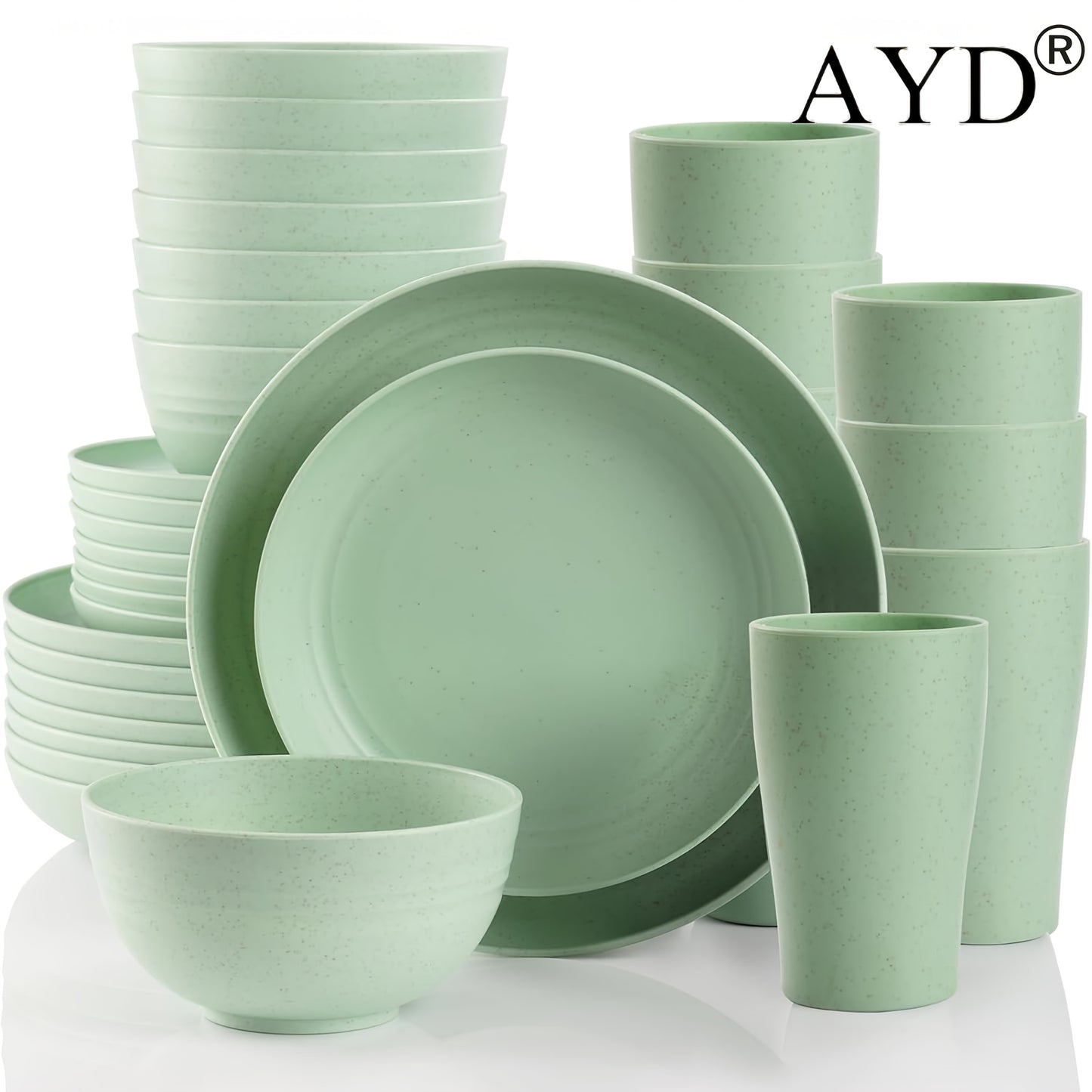 Wheat Straw Dinnerware Set 16 or 32 Piece – Plates & Bowls for 4 or 8 People, Microwave & Dishwasher Safe Plastic Dish Set, Lightweight Colorful Tableware for Home, Party & Holiday