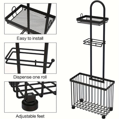Toilet Paper Holder Freestanding with 6 Roll Storage Durable Steel Oil Rubbed Bronze Bathroom Organizer Space Saving No Installation Required