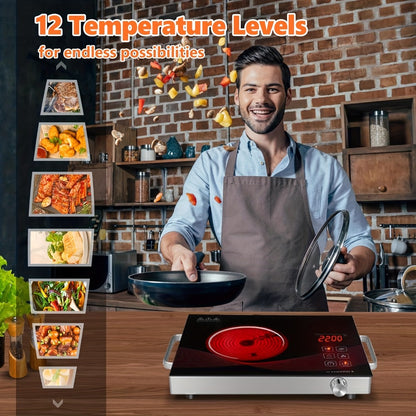 Portable Electric Induction Cooktop 2200W Ceramic Infrared Hot Plate with Adjustable Temperature & Dual Touch Rotation Control – Single Burner Electric Stove for Home Dorm Cooking