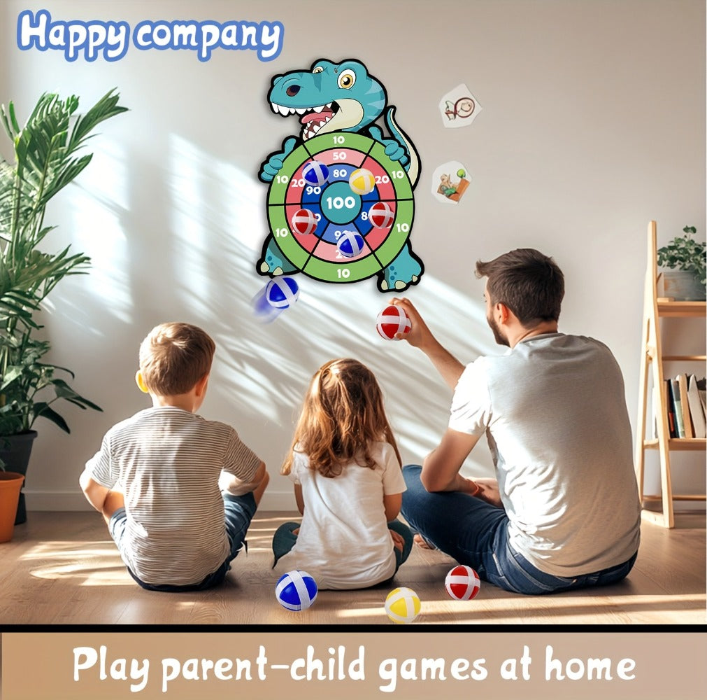 Dinosaur Sticky Target Ball Set with Blue Bow – Multiple Game Modes, Party Favor for Kids, Safe & Durable Fun Toy Gift for Her & Him
