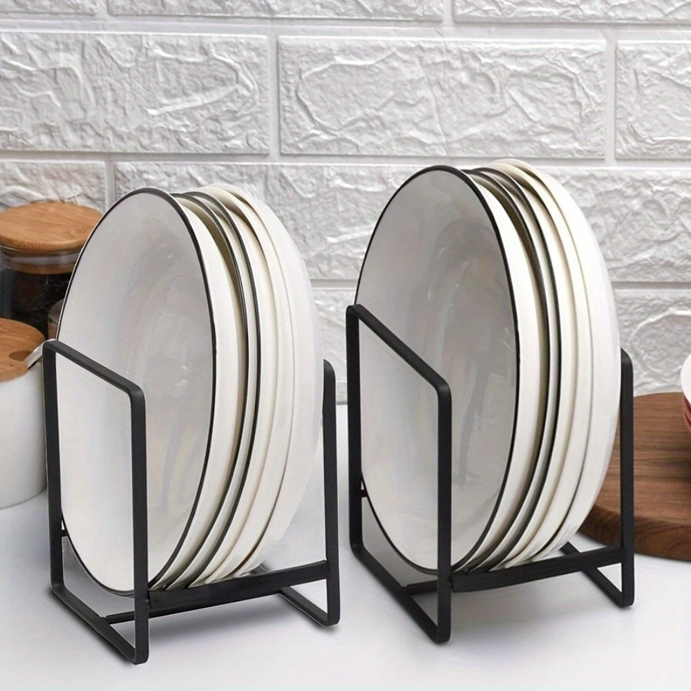 Dish Rack Cabinet Organizer 4pcs Stainless Steel - Space Saving Plate Rack Bowl Holder Dish Storage for Kitchen Cabinet Counter Drying Rack Set (Black)