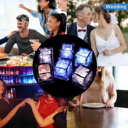 LED Ice Cube Lights Reusable Mixed Color, Flashing Sensory Light-Up Ice Cubes for Bar, Party & Wedding Decoration — Bulk Set of 24 or 48 | Eco-Friendly Promotional Event Lights