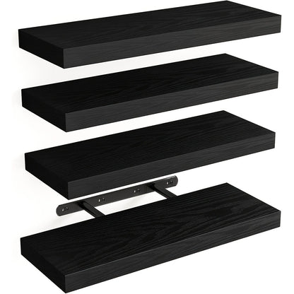 Floating Shelves for Wall 4pcs 15.8in – Wall Mounted Shelf with Invisible Bracket for Bathroom, Living Room, Bedroom, Kitchen, Office Decor | Brown, White, Black