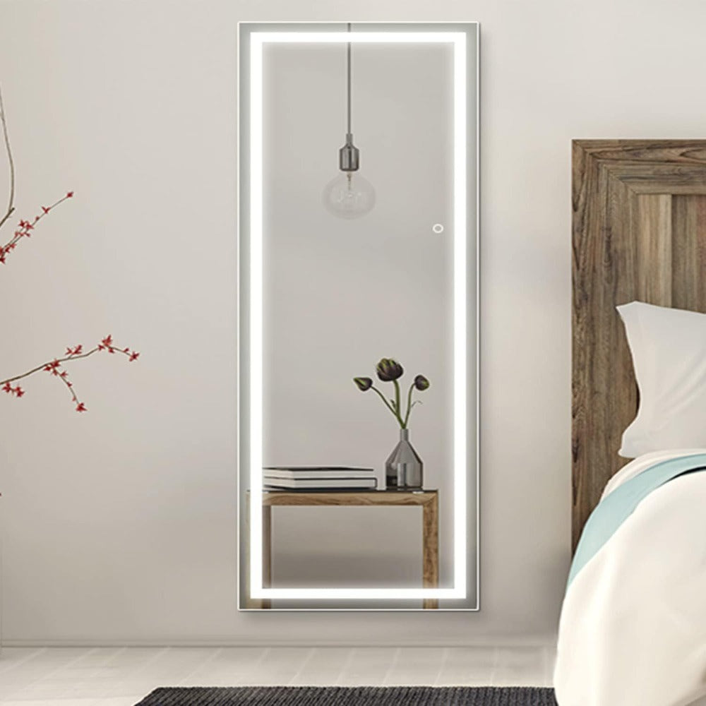 Full Length Mirror with LED Lights & Touch Sensor – 64"x21" Dimmable Smart Floor Mirror, Wall Mount or Freestanding, Slim Modern Frame for Bedroom, Vanity & Dressing Room