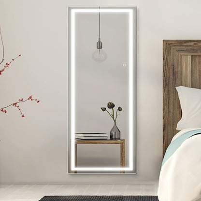 Full Length Mirror with LED Lights & Touch Sensor – 64"x21" Dimmable Smart Floor Mirror, Wall Mount or Freestanding, Slim Modern Frame for Bedroom, Vanity & Dressing Room