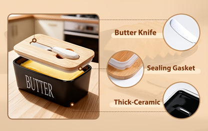 Ceramic Butter Dish with Lid and Knife – Large Countertop Butter Keeper, Airtight Seal, Easy-Clean Design, Multiple Colors – Kitchen Gift for Butter Lovers
