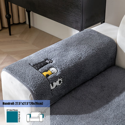 Sherpa Sofa Cover Cat Paw Embroidered Thick Plush Couch Slipcover Non-Slip Seat Cushion Protector Pet-Friendly Machine Washable Furniture Cover for Living Room Home Decor