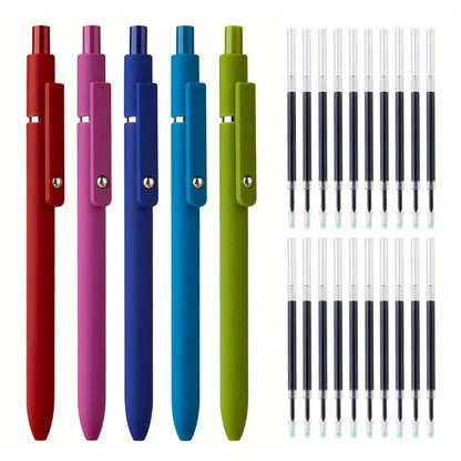 Gel Pen Set 25-Pack – 5 Multicolor Pens + 20 Black Refills 0.5mm Fine Point Quick-Drying Smooth Writing No Feather Ink for Office School Journaling Gifting Vintage Morandi Gradient