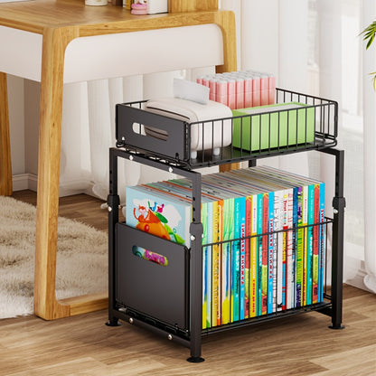 Under Sink Organizer 2-Tier Pull Out - Adjustable Height Carbon Steel Cabinet Storage Shelf for Kitchen and Bathroom, Space Saving Sliding Drawer Rack for Cleaning Supplies Pots and Toiletries, Heavy Duty Under Cabinet Organizer Available in 1 or 2 Pack