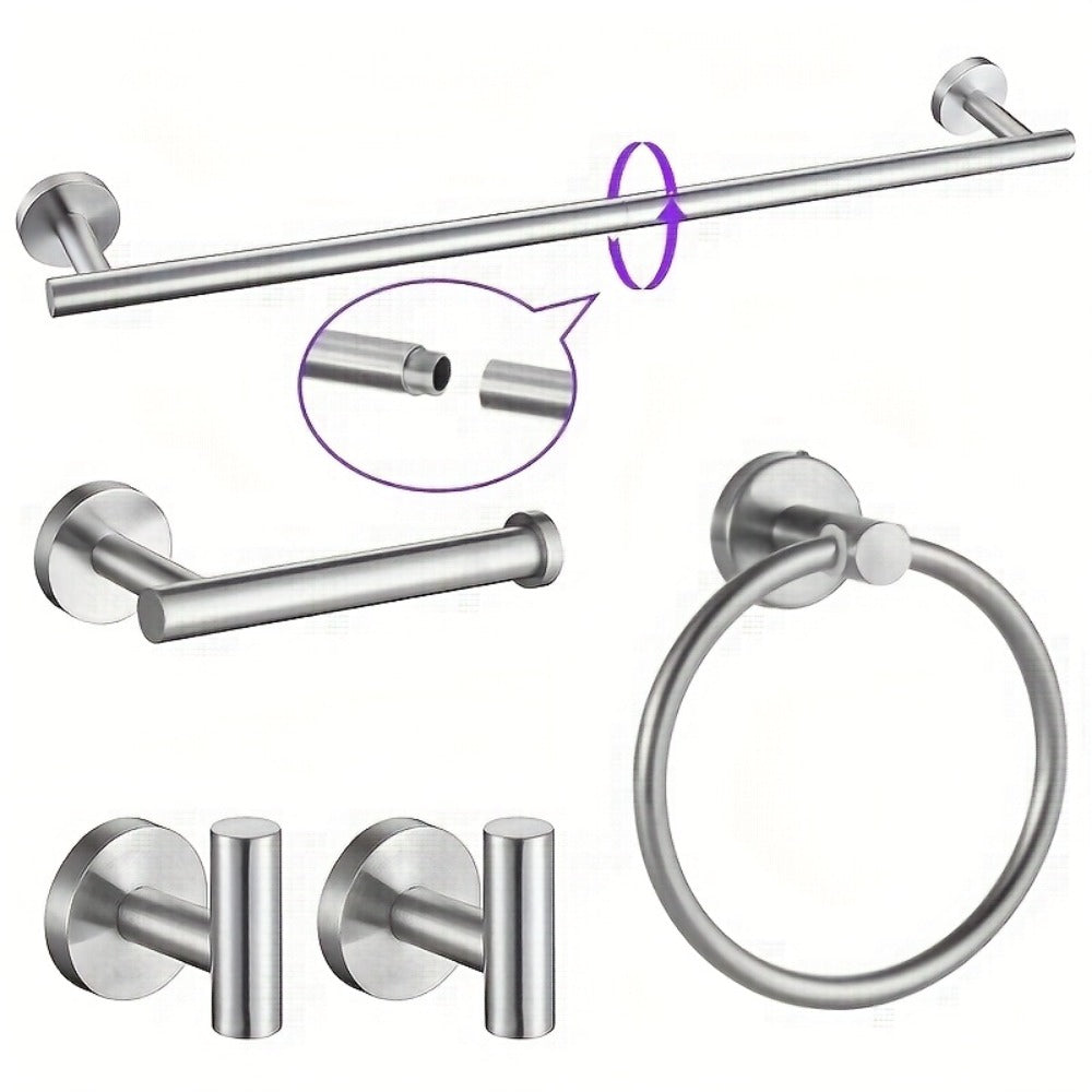 5-Piece Bathroom Hardware Set SUS304 Stainless Steel 24" Towel Bar Towel Ring Toilet Paper Holder Robe Hooks Black Silver Gold