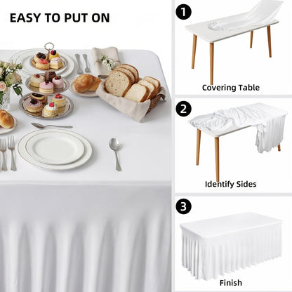 Table Skirts Tulle Table Cloth Rectangle 4ft 6ft Black White Non-Woven Fabric Table Skirt for Birthday Party Graduation Wedding Family Dinner Christmas Holiday Decoration