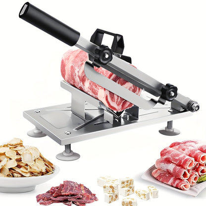 Manual Meat Slicer – Stainless Steel Food Slicer with Adjustable Thickness, Sharp 430 Steel Blade for Slicing Frozen Meat, Vegetables & Fruits, Durable, Easy to Clean, Home Kitchen Cutter