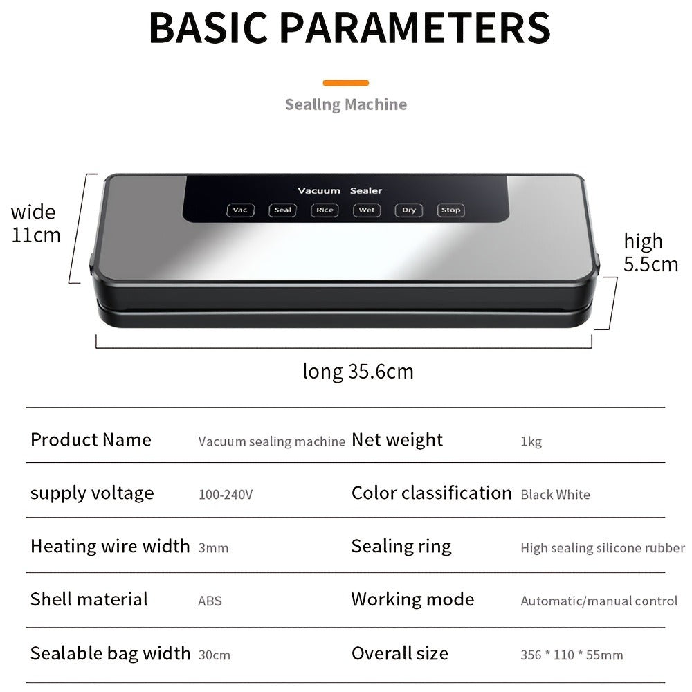 Vacuum Sealer Machine 65KPA – 6-in-1 Automatic Food Sealer with 50 Bags, Dry Moist Modes, Sous Vide Compatible, Food Preservation System for Home Kitchen, Easy Clean