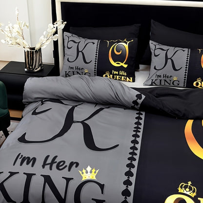 Duvet Cover Set 3pcs Soft Crown Print Bedding with 2 Pillowcases Twin Full Queen King All Seasons