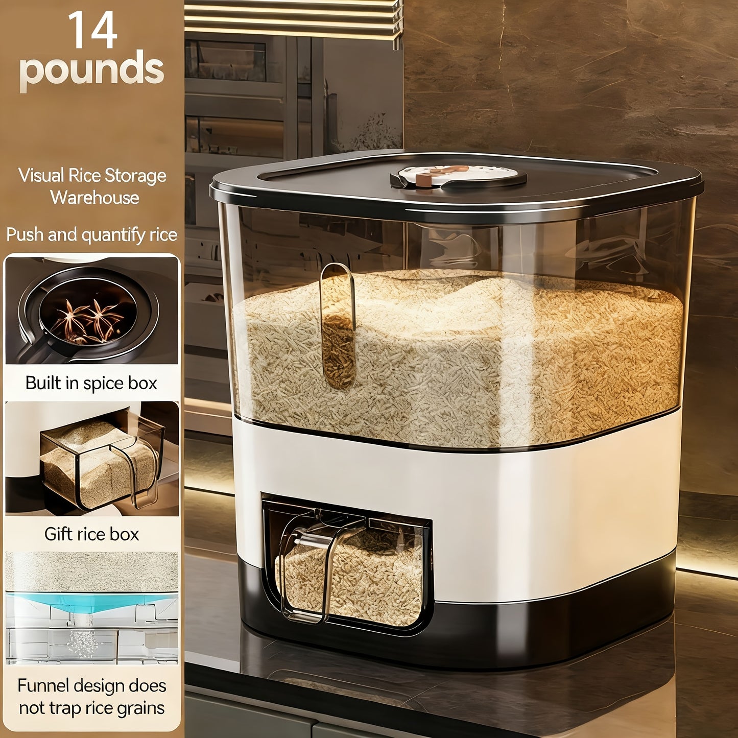 Airtight Rice Container with Measuring Cup | Large Capacity Moisture-Proof Rice Dispenser for Rice, Grains, Flour, Pet Food – BPA-Free Kitchen Food Storage