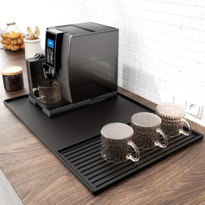 Coffee Bar Mat Silicone with Raised Edges 2-in-1 - Dish Drying Mat for Countertop, Coffee Maker Espresso Machine Mat, Spill Proof Kitchen Counter Mat 23.6" x 15.7", Black or Gray