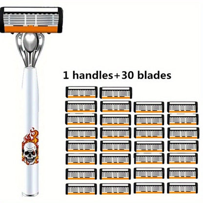 Men's Safety Razor with Replacement Blades - Anti-Slip Stainless Steel Handle Shaver for Beard & Sideburns, Classic Style Wet Shaving Razor, Multiple Blade Bundle Options