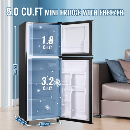 Small Fridge with Freezer, 2-Door Compact Refrigerator with 7-Level Adjustable Thermostat, Removable Shelves & Basket – 2.5 or 3.5 Cu Ft Silver Mini Fridge for Dorm, Office, RV and Bedroom