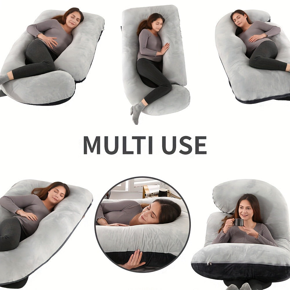 Pregnancy Pillow J-Shape 60 Inch Full Body Maternity Pillow with Velvet Cover – Back Leg Belly Support for Pregnant Women Side Sleeper Body Pillow Multiple Colors