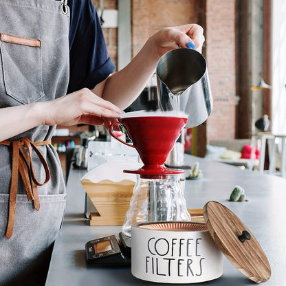 Wooden Coffee Filter Holder with Lid | Rustic Farmhouse Coffee Filter Storage Container | Solid Wood Coffee Bar Organizer for Countertop | Vintage Style Decorative Coffee Accessory Box Black & White