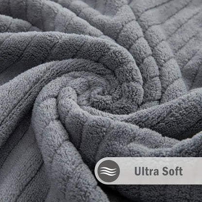 Oversized Bath Towel Set 800GSM 32x64 Inch Extra Large Microfiber - Ultra Soft Quick Dry Striped Spa Grade | Single or 4pcs Random Color | Beige White Light Blue Dark Gray | Modern Coastal Home Gift