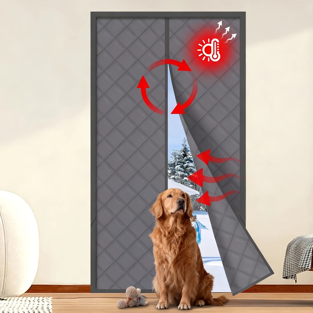 Thermal Insulated Door Curtain Magnetic Closure Knit Plaid Pattern – Windproof Insulation Blanket for Front Door, Sliding Glass, Patio & French Doors, Keep Cold Out, Grey & Brown, Multiple Sizes