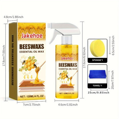 Wood Floor Beeswax Care Spray 4oz Hardwood Floor Cleaner Polish Scratch Repair 3-in-1 Aromatherapy Scent with Sponge and Towel for Hardwood Laminate Parquet