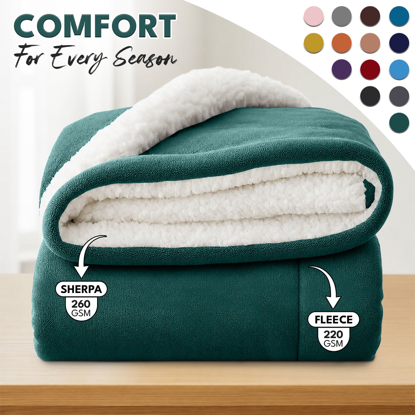 Sherpa Flannel Blanket – Double-Layer Ultra Soft Warm Throw for Bed, Sofa & Bedroom Decor, Better Sleep, 14 Colors, 3 Sizes
