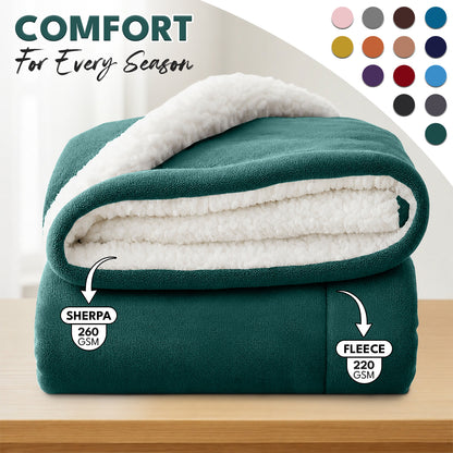 Sherpa Flannel Blanket – Double-Layer Ultra Soft Warm Throw for Bed, Sofa & Bedroom Decor, Better Sleep, 14 Colors, 3 Sizes