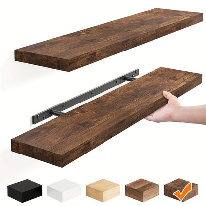 Floating Wall Shelves Set – Wooden Wall-Mounted Shelves for Living Room, Kitchen & Bathroom (2/4/6pcs, 15.7"/19.7"/22")