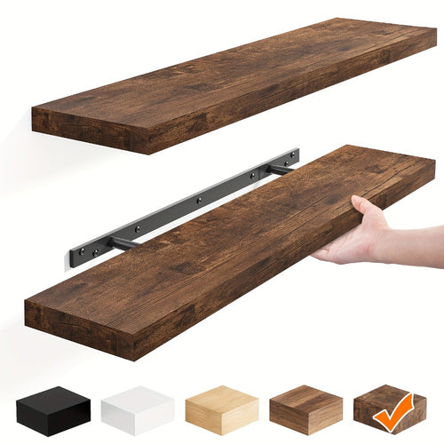 Floating Wall Shelves Set – Wooden Wall-Mounted Shelves for Living Room, Kitchen & Bathroom (2/4/6pcs, 15.7"/19.7"/22")